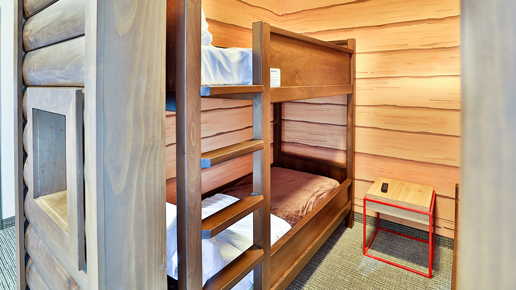 view inside the kids cabin area with a bunk bed