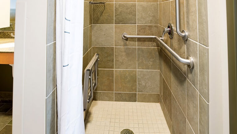 The shower in the Northwoods Suite (Accessible Shower)