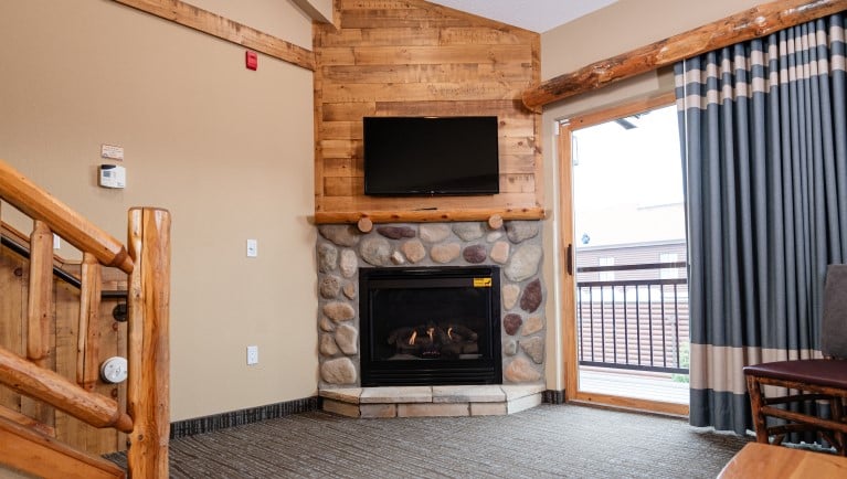 Fireplace in Woodland Loft suite