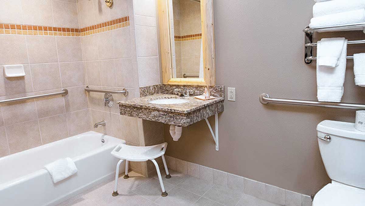 The bathroom in the Queen Sofa Suite (accessible shower)