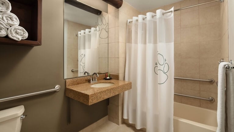 The bathroom in the accessible KidCabin Suite (Accessible bathtub)