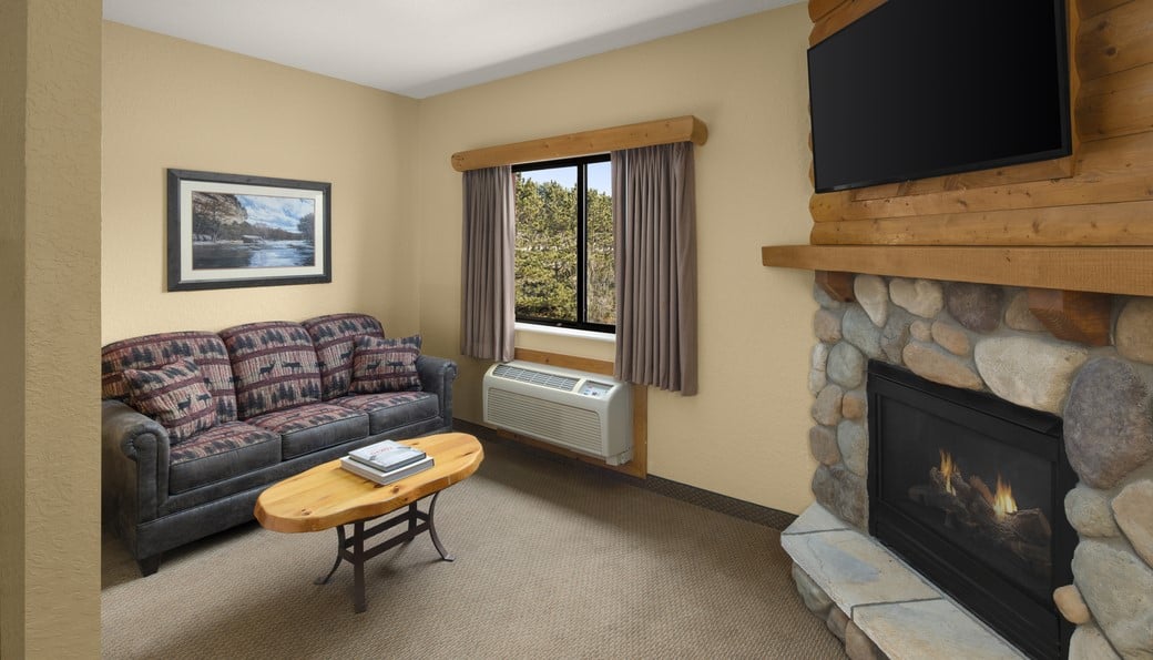 Living area in Lone Wolf fireplace suite