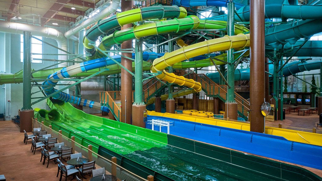 view of green waterslides