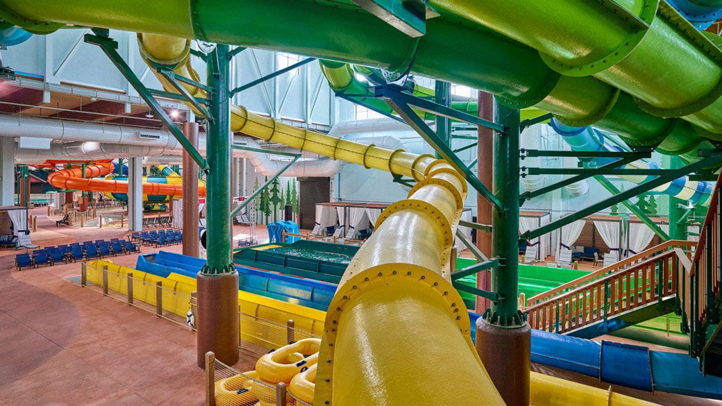 close up of yellow water slides