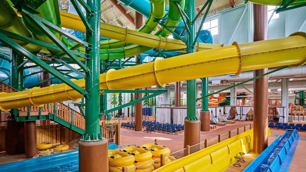 view of yellow waterslides