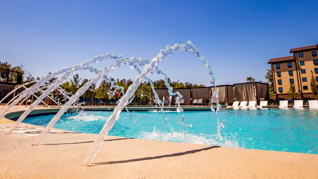 smaller water fountain into the outdoor pool